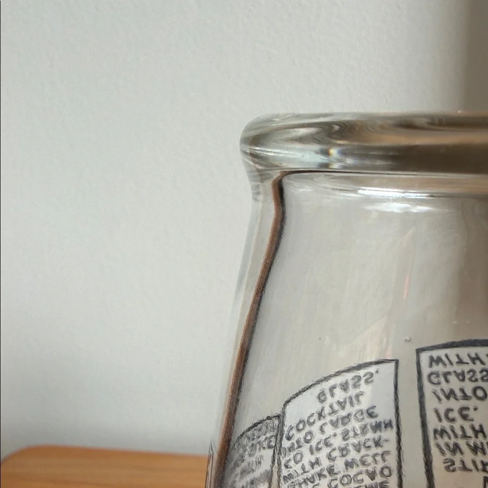 Vintage MCM Cocktail Recipe Mixing Glass Multi-Language Cheers Barware (No Lid)